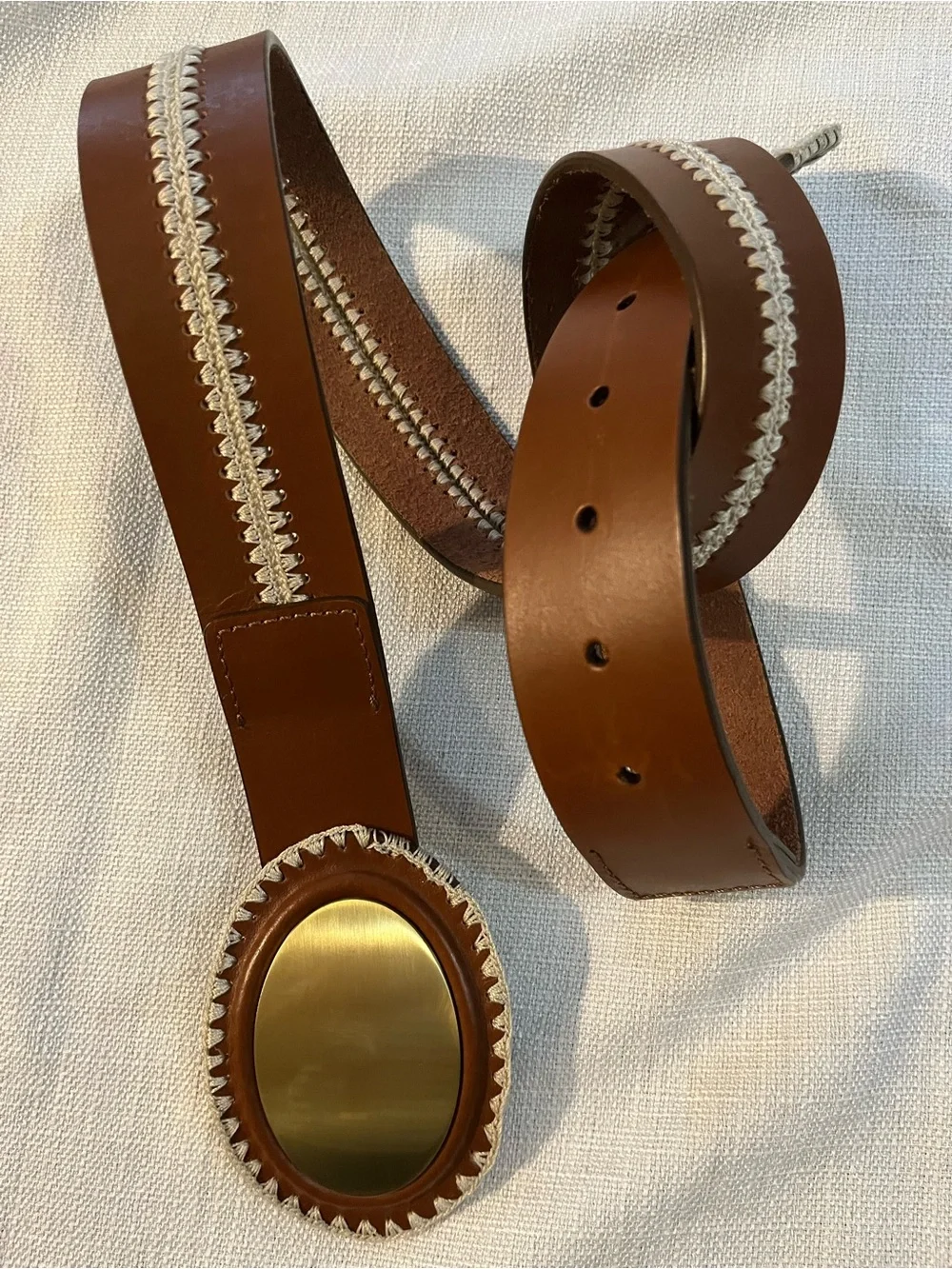 Leather Brown Women's Belt with Gold Oval Buckle Western Rodeo By Chicos